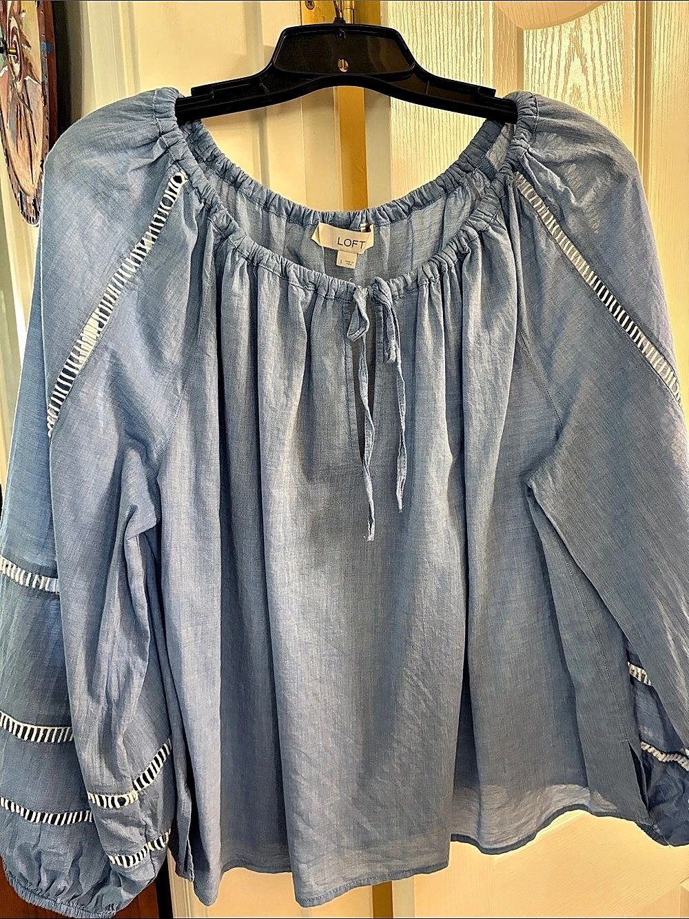 LOFT Cotton Blouse in Blue Size Large Like New